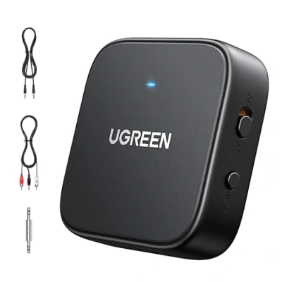 Obrázek UGREEN Bluetooth 5.2 jack adaptér pro dvě sluchátka jako Airpods 2 v 1 přijímač TV, stereo zařízení, bezdrátový audio vysílač auto, letadlo