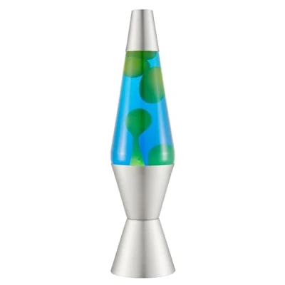 Obrázek LAVA® lampa 2124, zelený vosk, modrá kapalina, stříbrný podstavec a víko, originální pohybová značky 14,5 palců, zelená/modrá