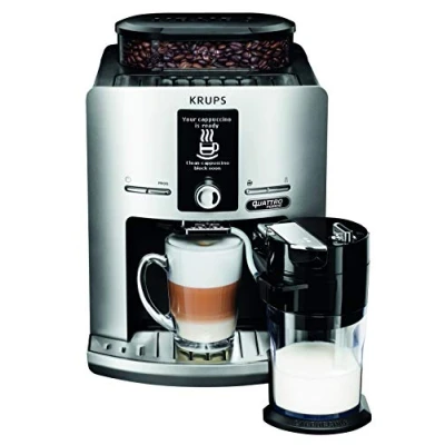 Obrázek Krups Mlýnek na espresso zrn, s napěňovačem mléka, hrnec z ušlechtilé oceli, kávovar, kávová zrna, profesionální stříbrná barva