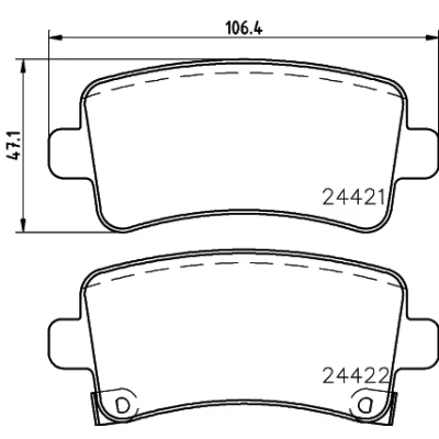 Obrázek HELLA PAGID brzdové destičky vzadu s akustickým varováním opotřebení čtyři v sadě T1663 pro mj. BUICK / CADILLAC CHEVROLET HOLDEN 8DB 355 012 991