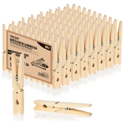 Obrázek com four® 80x kolíčky na prádlo XL ze dřeva udržitelné dřevěné z březového neošetřené k zavěšení prádla, cca 9 cm (080 kusů bříza XL)