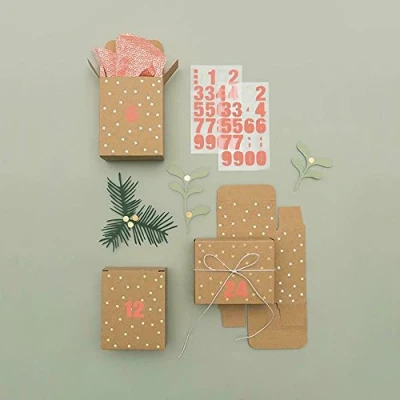 Obrázek Adventskalender Boxen, Kraftpapier/Gold: 24 Boxen à 4 x 8 10 cm
