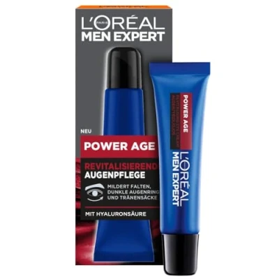 Obrázek L&#039;Oréal Men Expert Oční krém proti vráskám pro muže, péče o oči Anti Aging unavenou a matnou pleť, pánská hydratační s kyselinou hyaluronovou, Power Age, 1 x 15 ml