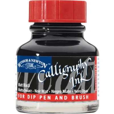 Obrázek Winsor &amp; Newton 1110030 kaligrafické tuše, neprůhledné (pro plnicí pero nebo psací pera, vzájemně míchatelné, stálobarevné) 30ml láhev matná černá