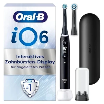 Obrázek Oral B iO Series 6 elektrický zubní kartáček/elektrický kartáček, 2 nasazovací kartáčky, 5 režimů čištění pro péči o zuby, displej a cestovní pouzdro, dárek k Valentýnu něj/vás, Designed by Braun,