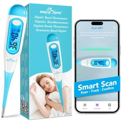 Obrázek Easy@Home Čedičový teploměr, teploměr na plodnost, test ovulace pro kontrolu cyklu a sledování s aplikací Premom, digitální modrým podsvícením, LCD displej