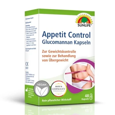Obrázek SUNLIFE kapsle Apetit Control 1 x 48 kusů kvalitní 400 mg glukomannan bobtnající potlačující chuť k jídlu čistě rostlinný doplněk stravy bez konzervačních látek