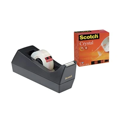 Obrázek Scotch C38 stolní odvíječ černý + Crystal lepicí páska, 1 role, 19 mm x 10 m