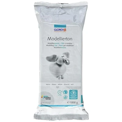 Obrázek Glorex 6 1780 712 modelovací hlína, 1 kg v bílé barvě, hotová hmota připravená k použití, přírodní, měkká a hebká, po zaschnutí lze pomalovat
