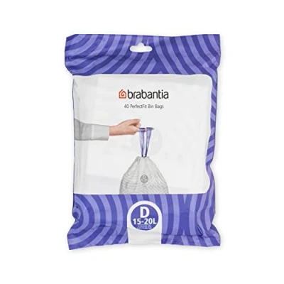 Obrázek Brabantia Pytel na odpadky PerfectFit Dávkovací balení (kód D 15 l / 20 l) extra silné pytle se stahovacím páskem (40 sáčků odpadky)