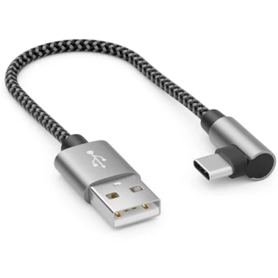 Obrázek deleyCON kabel 0,15 m USB A k C konektor 90 závitový krátký 15 cm na nabíjecí Pro iPhone 16 Max Samsung S25 S24 S23 S22 Pixel iPad MacBook Air tablet Switch PS5