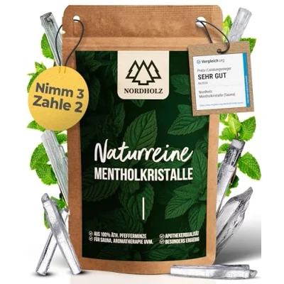 Obrázek NORDHOLZ® mentolové krystaly [50 gr] pro saunu v prémiové kvalitě ze 100% mátového oleje uvolňuje dýchací cesty a zajišťuje přirozeně intenzivní vůni sauně saunové