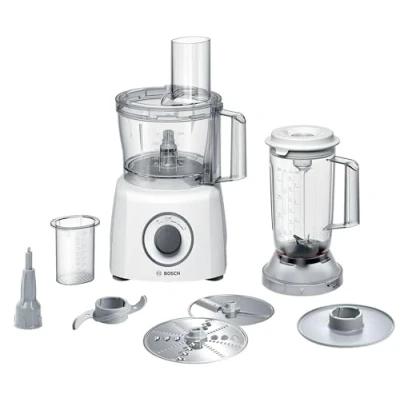 Obrázek Bosch Kompaktní kuchyňský robot Multi Talent 3 MCM3200 W, 30 funkcí, univerzální nůž, krájení a strouhání, šlehací kotouč, bílý, 800 mísa na míchání 2,3 l, mixér 1,0 l