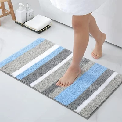 Obrázek Homaxy neklouzavý koupelnový koberec měkký s vysokým vlasem z mikrovlákna koupelnová rohož savý lze prát předložka 50 x 80 cm, modrá/šedá