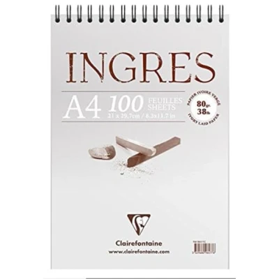 Obrázek Clairefontaine 96477C kreslicí blok Ingres (s dvojitou spirálou, zrnitý, DIN A4, 21 x 29,7 cm, 100 archů, 80 g, ideální pro suché techniky) bílá