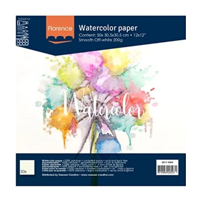 Obrázek Florence 2911 3004 akvarelový papír 30,5 x cm v barvě slonovinové bílé, z hladkého papíru 200 g/m², 50 listů pro scrapbooking, akvarelové malování, ruční písmo a štětec Lettering, kus