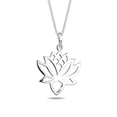 Obrázek Elli Dámský šperk řetízek na krk s přívěskem lotosový květ talisman květina stříbro, 2,2 cm x 2,8 cm, Fazetový brus, Bez