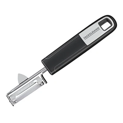 Obrázek FACKELMANN Závěsná škrabka 18 cm SENSE, na zeleninu s funkčním dílem z nerezové oceli, protiskluzovou a ergonomickou rukojetí Soft Touch (barva: stříbrná/černá), množství: 1 kus