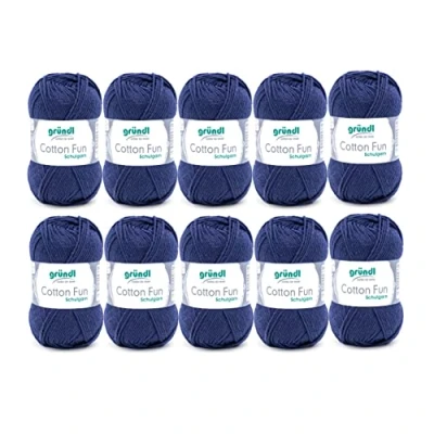 Obrázek Gründl Cotton Fun pletací příze / háčkovací (měkká ze 100% bavlny, certifikováno OEKO TEX, 50 g/115 m, síla jehlic: 3 4, 10 klubíček á g), námořnická, 27. 00 x 11. 07. cm