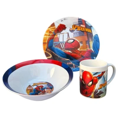 Obrázek 3 teiliges Set aus Keramik Spiderman Marvel Tasse Schüssel Teller Geschirr für Kinder im Karton