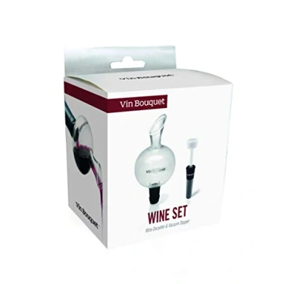 Obrázek VB VIN BOUQUET Dekanter und Vakuumstopfen Wein Set, Kristall, Schwarz, 0 cm, 2