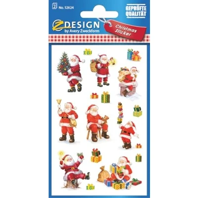 Obrázek AVERY Zweckform 16 samolepek Vánoce Santa Claus (Made in Germany, třpytivé vánoční nálepky papír, Mikuláš, samolepicí dekorace na pohlednice, dárky) 2 archy/8 samolepek, 52624