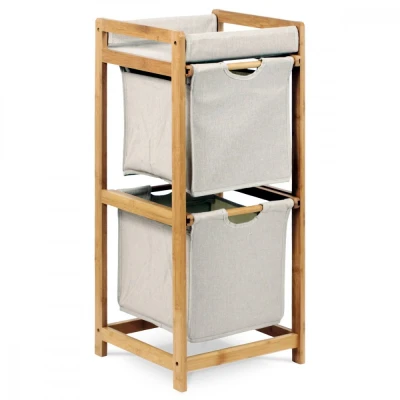 Obrázek Regál, 2 výsuvné boxy, masiv bambus, přírodní odstín, šedá látka, nosnost 6 kg DR 012