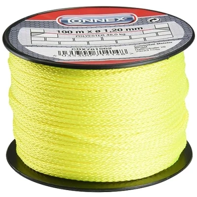 Obrázek Connex Zednická šňůra žlutá délka 100 m Ø 1,2 mm pletený polyester uzel odolný proti roztržení a na cívce / směrová vlasec olovnice náplast COX781562
