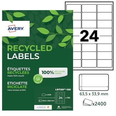 Obrázek Avery LR7651 100 Klebeetiketten, 63,5 X 33,9 mm, z na 100% Recyklovaných materiálů