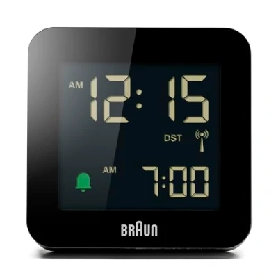 Obrázek Braun Digitální rádiový budík středoevropské časové zóny (MEZ) s funkcí opakovaného buzení, negativní LCD displej, funkce rychlého nastavení, crescendo alarm v černé barvě, model BC09B DCF.