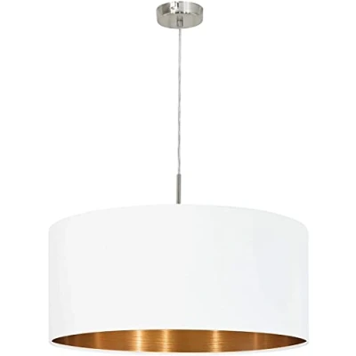 Obrázek EGLO Závěsná lampa Pasteri, 1 plamenné textilní závěsné svítidlo, svítidlo z kovu stříbrné a látky v bílé mědi, objímka E27, Ø 53 cm