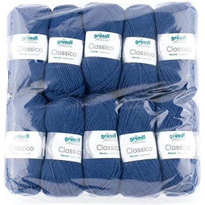 Obrázek Gründl Classico vlna (Öko Tex ® certifikovaná pletací příze z 50 % střižní vlny (Merino) a polyakryl, g/120 m, tloušťka jehlic: 3,5 4,5, 10 klubko á g), námořnická modrá