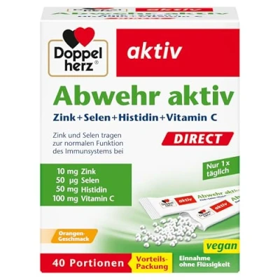 Obrázek Doppelherz Aktivní obrana zinek, selen a vitamin C na podporu imunitního systému PLUS histidin 40 mikropelet s pomerančovou příchutí