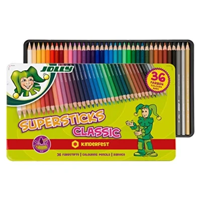 Obrázek JOLLY Pastelka Superstick dětská pevná CLASSIC, tříděné, 36 ks 3D kovové pouzdro