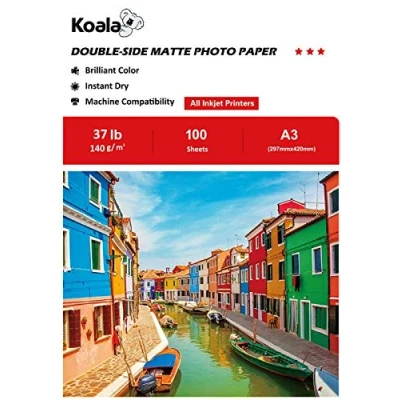 Obrázek Koala Fotopapier für Tintenstrahldrucker, Doppelseitig, Matt, A3, 140 g/m², 100 Blatt. Geeignet zum Drucken von Fotos, Zertifikaten, Broschüren, Flyern, Faltblättern, Grußkarten, Kalendern, Kunst