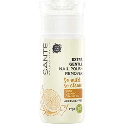 Obrázek SANTE Naturkosmetik Extra Gentle Nail Polish Remover, odstraňovač laku na nehty s bio pomerančovým olejem a alkoholem, bez acetonu, jemný pečující, veganský, 100 ml