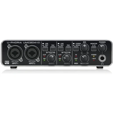 Obrázek Behringer UMC204HD audiofily 2 x 4, 24 bit/192 kHz, USB audiofily, midi rozhraní s předzesilovači mikrofonu Midas