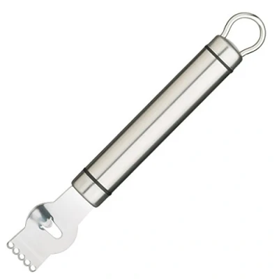 Obrázek Profesionální škrabka na citróny KitchenCraft, nůž Canelle, zester z ušlechtilé oceli s vestavěným cékerem citrusové plody, stříbrná, 21 cm dlouhá, 1 kus