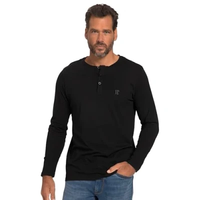 Obrázek JP1880 BIG TALL Basic Henley Top s dlouhým rukávem, Muži, Velikost: 6XL, Schwarz
