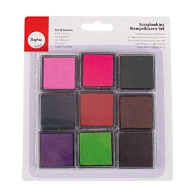Obrázek RAYHER Hobby 7854149 sada inkoustových polštářků s 9 barvami, každá 3,5 x cm, barevná
