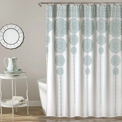 Obrázek Lush Decor Duschvorhang, gestreiftes Medaillon, Mandala, Bohemian Damast Druck, 183 x cm, Blau