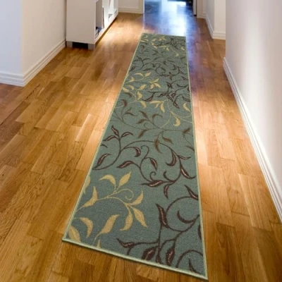 Obrázek Ottomanson Kolekce Ottohome Kobercový běhoun s gumovou zadní stranou a moderním designem listů, 80 cm x 300 cm, barva mořská pěna