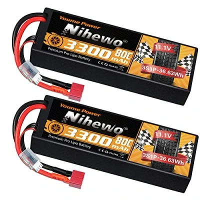 Obrázek 3S Lipo akumulátor 11,1 V RC 3300 mAh 80C skořepinový kufr s konektorem Deans T kompatibilní Losi HPI 1/8 1/10 auto nákladní vůz, člun, letadlo, vrtulník (2 balení)