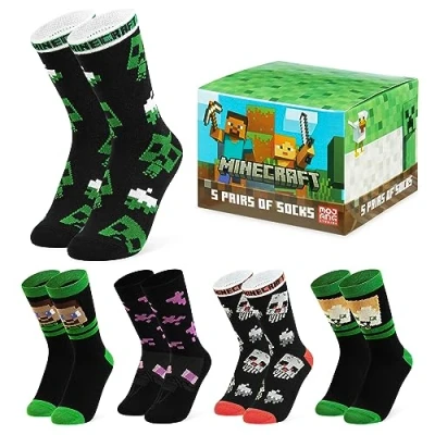 Obrázek Minecraft ponožky děti, Creeper dětské sada ponožek, pro chlapce, černá/vícebarevná