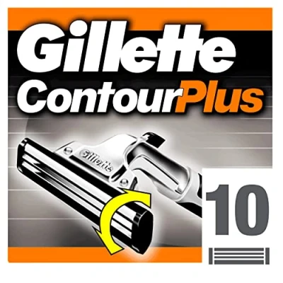 Obrázek Gillette ContourPlus holicí břity pro muže, 10 náhradních břitů mokré holení s otočnou dvojitou čepelí
