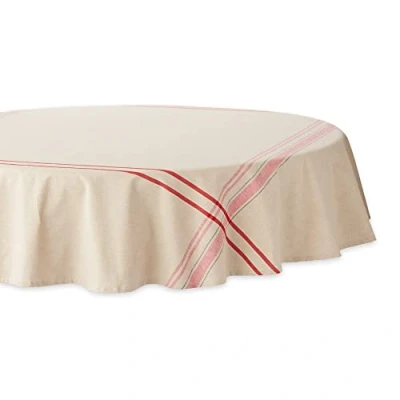 Obrázek DII Tischdecke, French Stripe, Bauernhaus Stil, 178 cm, rund, Taupe/Rot