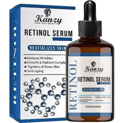 Obrázek KANZY Retinolové sérum 2,5 % pro obličej, nejlepší hydratační proti stárnutí, péče o obličej vráskám a stařeckým skvrnám s kyselinou hyaluronovou, vitaminem C, &amp; E, jojobovým olejem