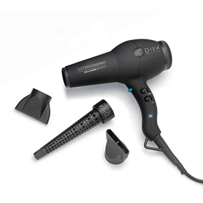 Obrázek Profesionální styling Diva Ultima 5000 Black Rubberised Hairdryer se stěnou