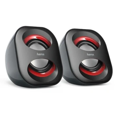 Obrázek Hama PC reproduktor Sonic Mobil 183 (USB 3.0, 3,5 mm jack, 3 W, aktivní boxy pro počítač, notebook, smartphone, tablet) černý/červený