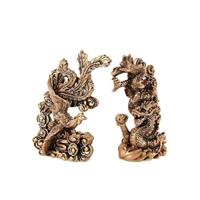 Obrázek lachineuse Figuren Drache &amp; Phönix Figur Feng Shui Symbol des Glücks Familie Ehe für Büro, Haus asiatische chinesische Dekoration 13 x 9 4,5 cm Farbe Gold